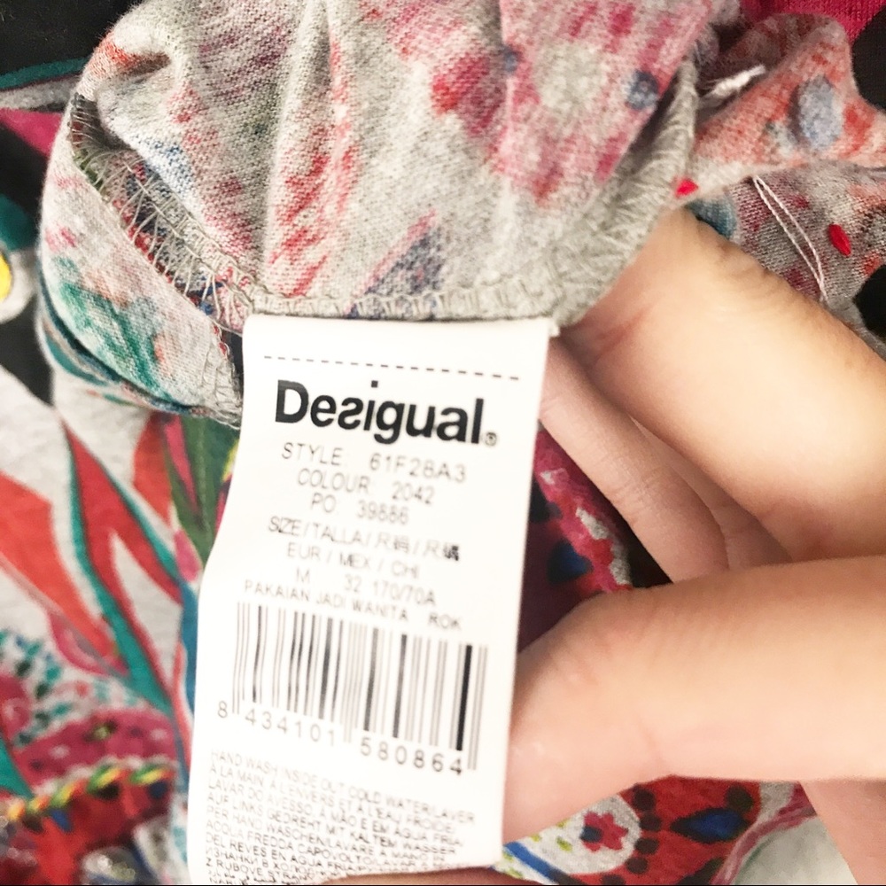 DESIGUAL | Gray Multi Color Cotton Skirt Medium - Picture 8 of 8